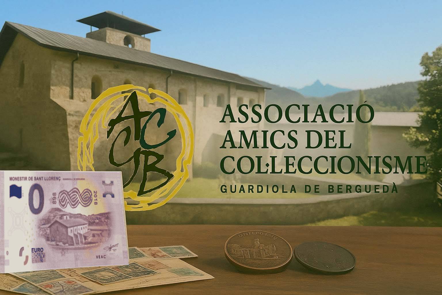 Monedas de colección, billetes de souvenir y logo de la Asociación Amics del Col·leccionisme