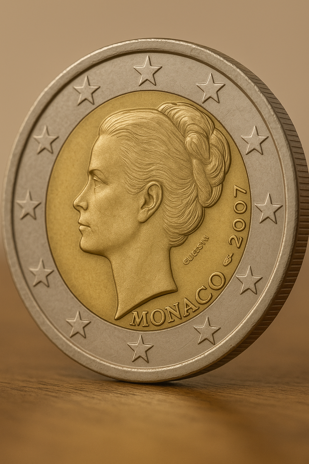Detalle de una moneda de 2 euros conmemorativa muy valiosa